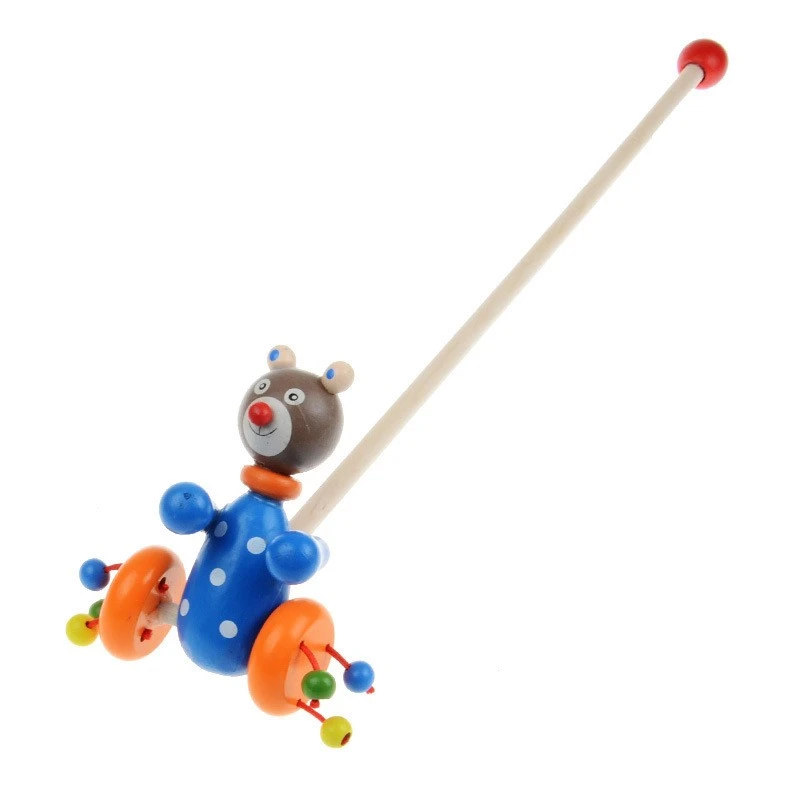 Играчка Ahelos, Мече, За бутане, Дървена, 50 см