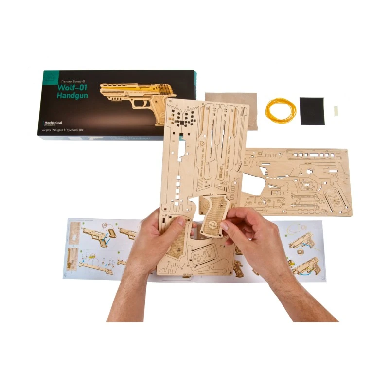 3D Пъзел Ugears Пистолет Wolf-01-3Д модел-Дърво&nbsp;