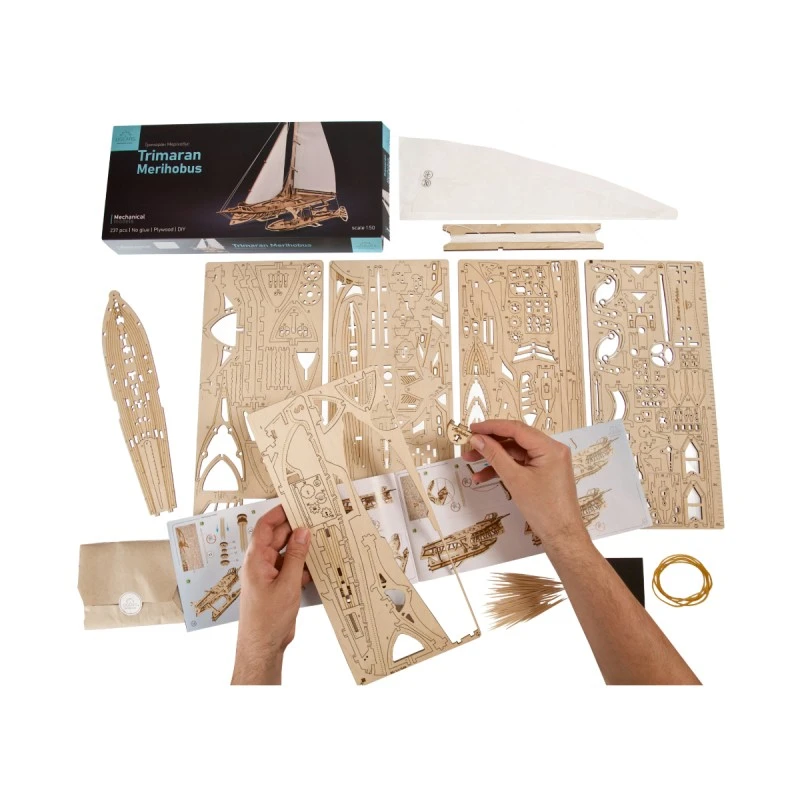 3D Пъзел Ugears Тримаран Мерихобус-3Д модел-Дърво&nbsp;