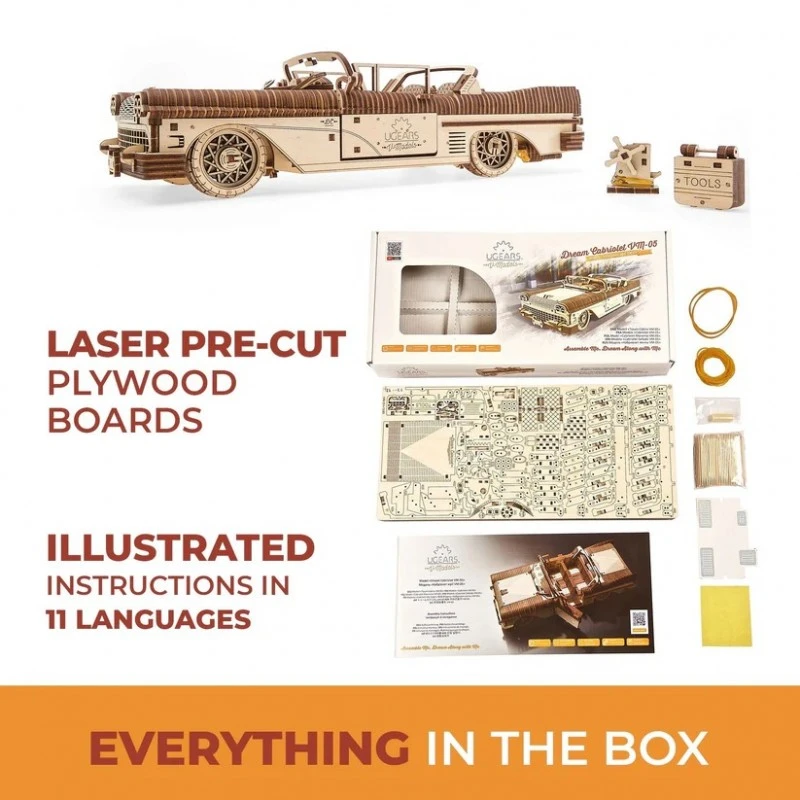 3D Пъзел Ugears Dream Cabriolet VM-05-3D модел Кабриолет&nbsp;