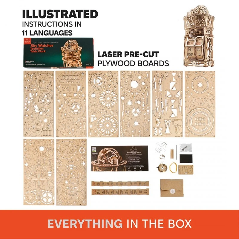 3D Пъзел Ugears Обсерватория с часовник-3Д модел-Дърво&nbsp;