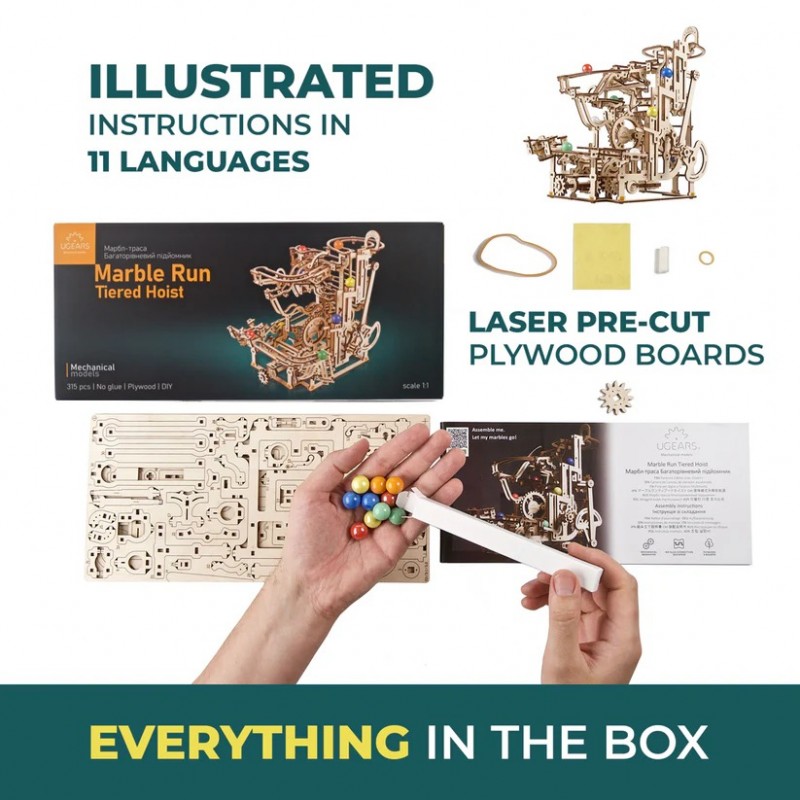 3D Пъзел Ugears Писта за топчета Стъпаловиден Подемник&nbsp;