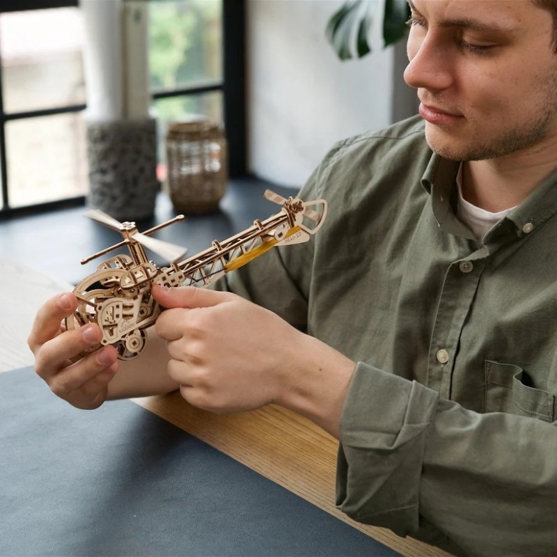 3D Пъзел Ugears Мини Хеликоптер-3Д мини модел-Дърво&nbsp;
