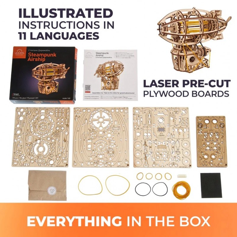 3D Пъзел Ugears Стиймпънк дирижабъл-3Д модел-Дърво&nbsp;