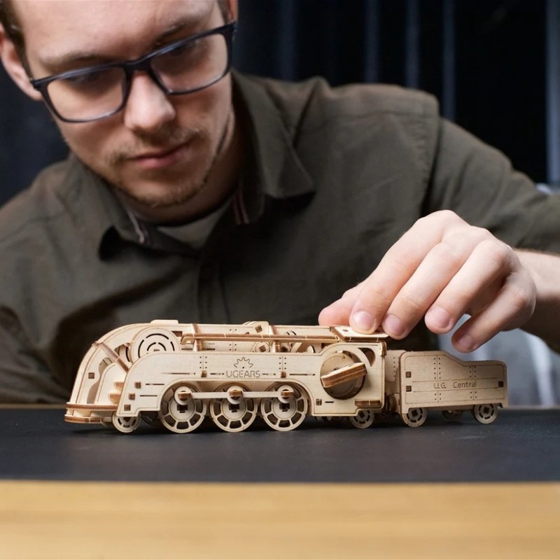 3D Пъзел Ugears Мини Локомотив-3Д мини модел-Дърво&nbsp;