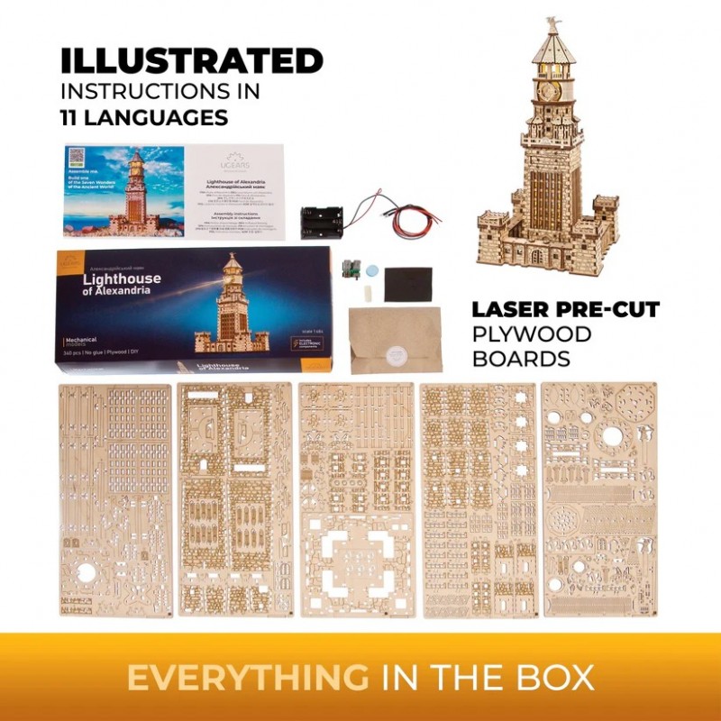 3D Пъзел Ugears Фарът на Александрия-3Д модел-Дърво&nbsp;