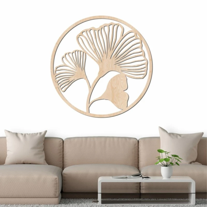 Декорация за стена Lovie, Гинко Билоба листа, кръг, 60x60cm, натурален