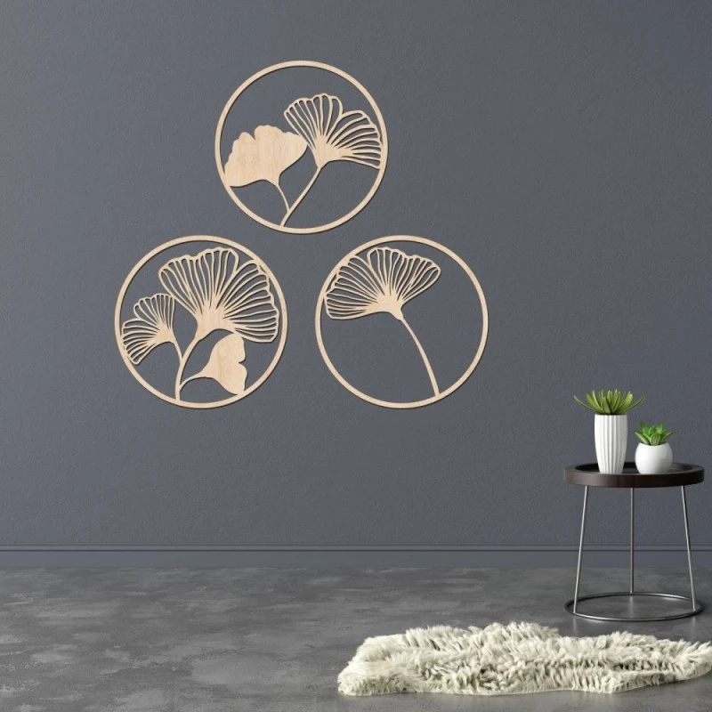 Декоративен панел за стена Lovie, Листа Гинко Билоба, 3 части 60x200cm, натурален