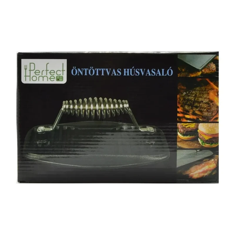 Чугунена преса за бургери и месо Perfect Home, 22 x 14 см, Оребрена