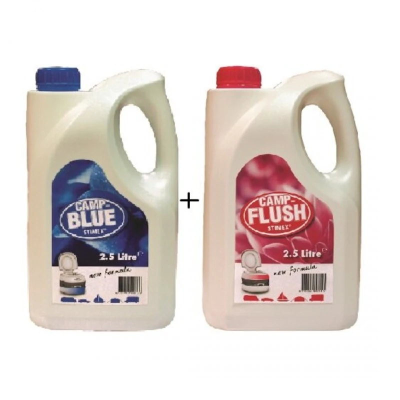 Комплект препарати за химическа тоалетна ( CAMP BLUE 2.5 л +&nbsp;CAMP FLUSH 2.5 л ) STIMEX
