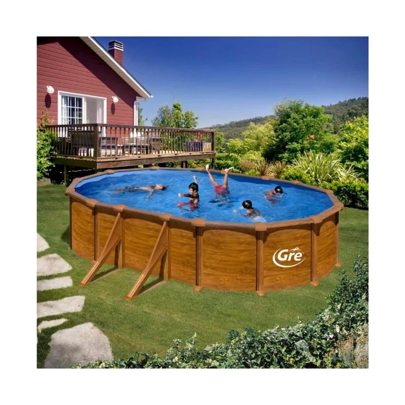 Сглобяем овален басейн с външни подпори GRE MAURITIUS, имитация дърво, 5.00 x 3.00 х 1.32 м