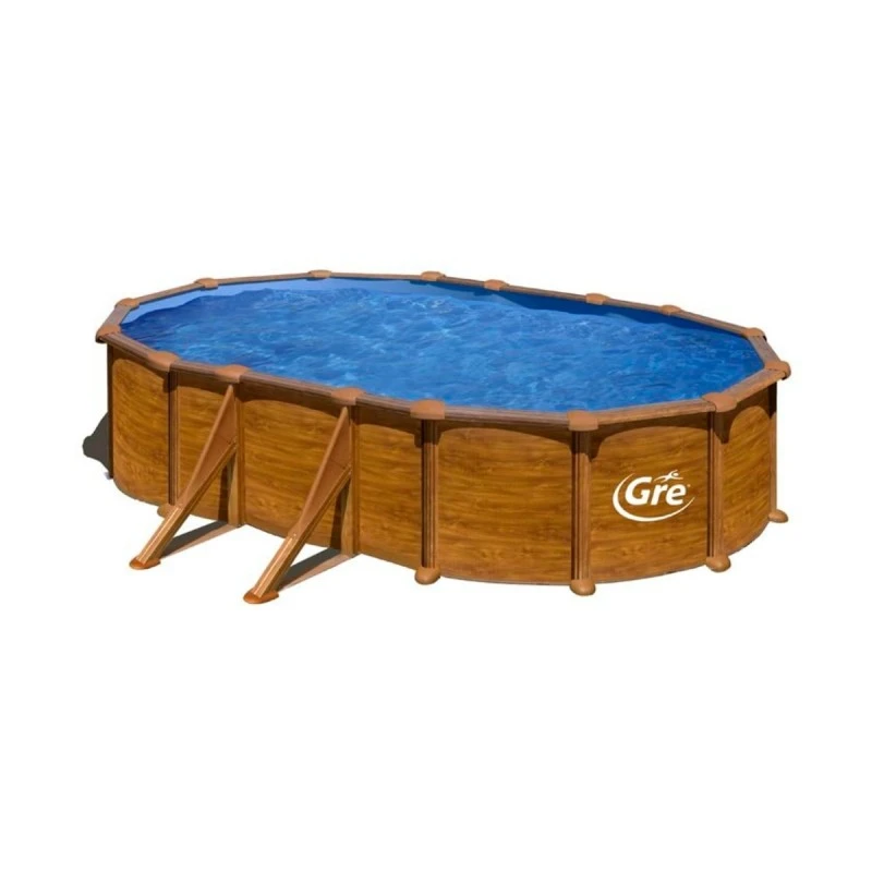 Сглобяем овален басейн с външни подпори GRE MAURITIUS, имитация дърво, 5.00 x 3.00 х 1.32 м