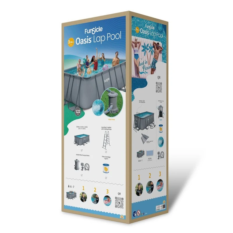 Сглобяем басейн FunSicle Oasis Pool 4.00 x 2.00 м / h 1.22 м , с метална рамка и филтрираща система