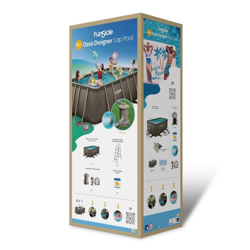 Сглобяем басейн FunSicle Oasis Pool Rattan 4.00 x 2.00 м / h 1.22 м , с метална рамка и филтрираща система