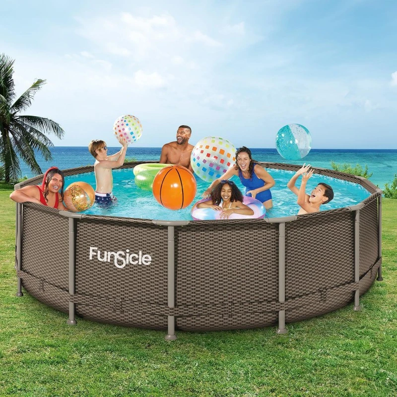 Сглобяем басейн FunSicle Oasis Pool Rattan Ø 4.27 м / h 1.07 м с метална рамка и филтрираща система