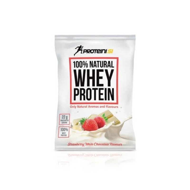 Proteini.SI 100% Natural Whey Protein - Суроватъчен Протеин, Вкус Ягода и бял шоколад, Разфасовка 30g