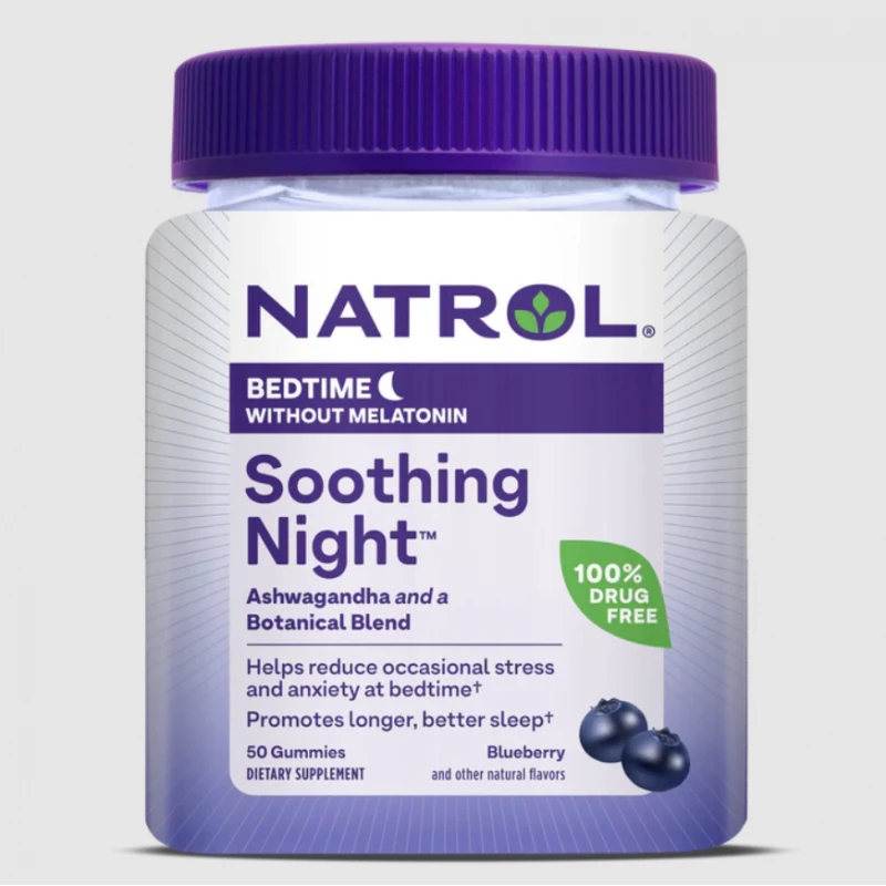 Natrol Soothing Night Gummies + Ashwagandha KSM-66 - Формула за Подобряване на Съня, Разфасовка 50 gummies