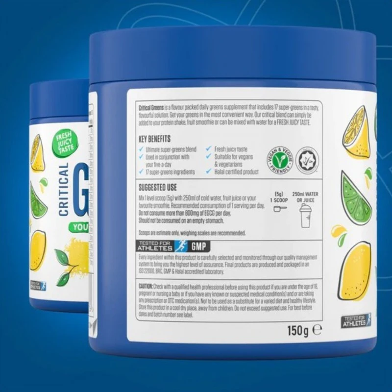 Applied Nutrition Critical Greens Flavoured - Антиоксидантна Формула, Вкус Лимон и Лайм, Разфасовка 150g