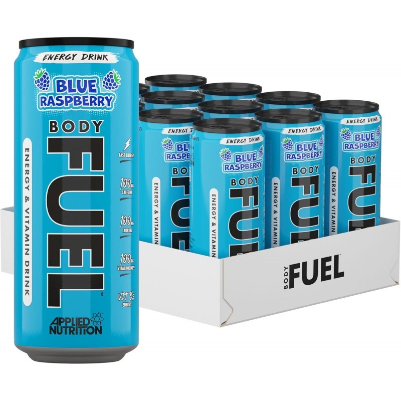 Applied Nutrition Body Fuel - Energy Can - Енергийна Напитка с Електролити и Витамини, Вкус Синя малина, Разфасовка 330ml