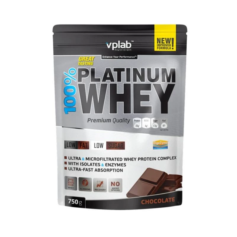 VPLab 100% Platinum Whey - Суроватъчен Протеин, Вкус Шоколад, Разфасовка 0.750kg