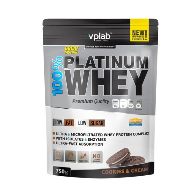 VPLab 100% Platinum Whey - Суроватъчен Протеин, Вкус Бисквитки с крем, Разфасовка 0.750kg