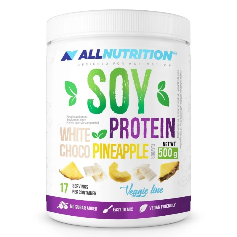 Allnutrition Soy Protein - Соев Протеин, Вкус Бял шоколад с ананас, Разфасовка 500g