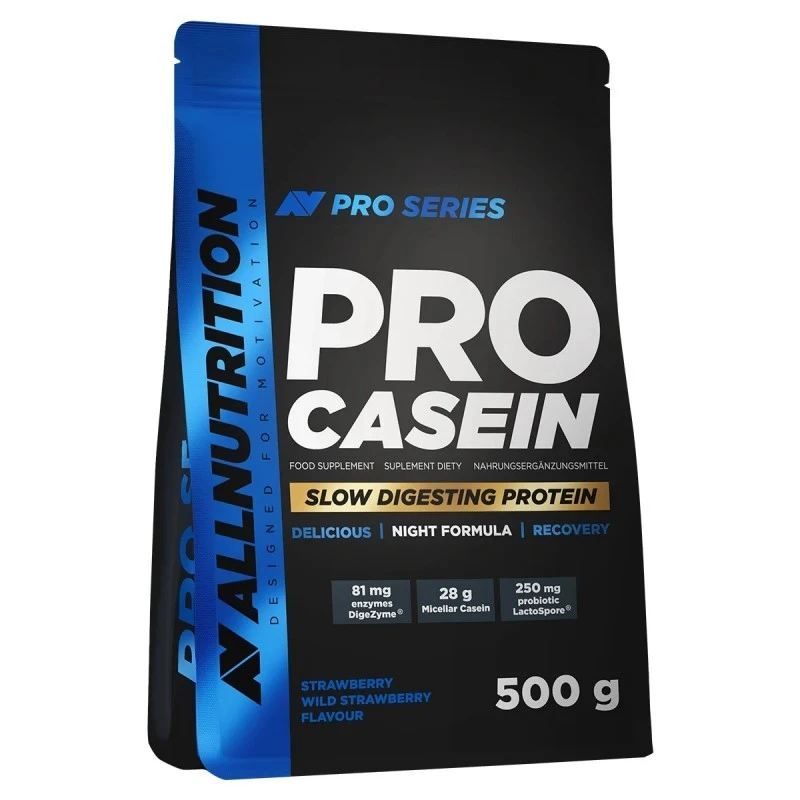 Allnutrition Pro Casein - Мицеларен Казеин, Вкус Ягода и дива ягода, Разфасовка 500g