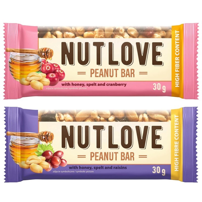 Allnutrition NutLove Peanut Bar - Фъстъчен Бар, Вкус Червена боровинка, Разфасовка 30g