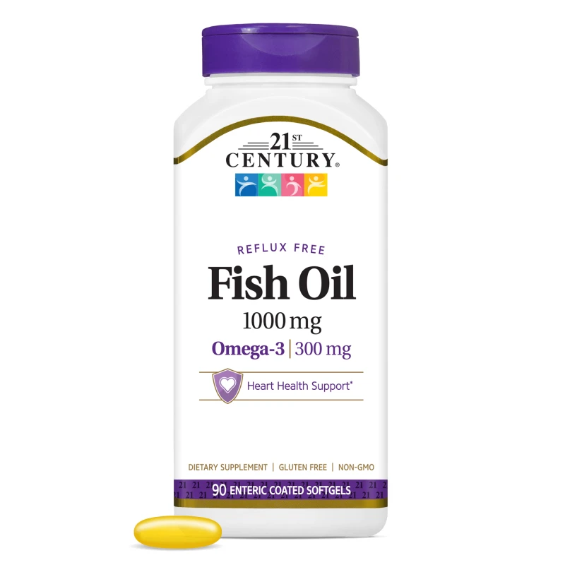 21st Century Fish Oil 1000mg Reflux Free - Enteric Coated Softgels - Омега 3 Рибено Масло, Разфасовка 90 sgels