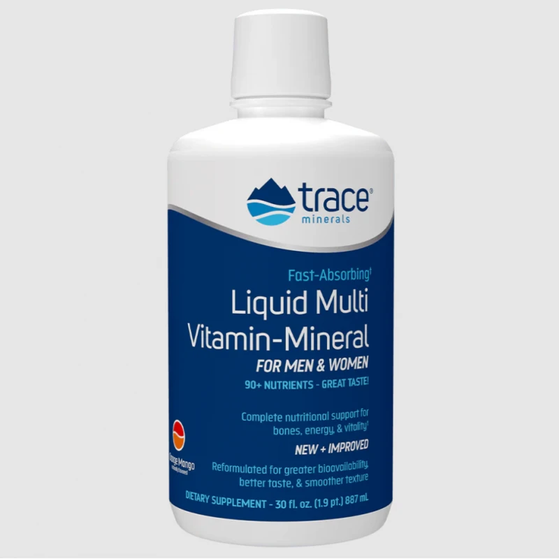 Trace Minerals Liquid Multi Vitamin-Mineral - Течни Мултивитамини и Минерали, Вкус Портокал и манго, Разфасовка 887ml