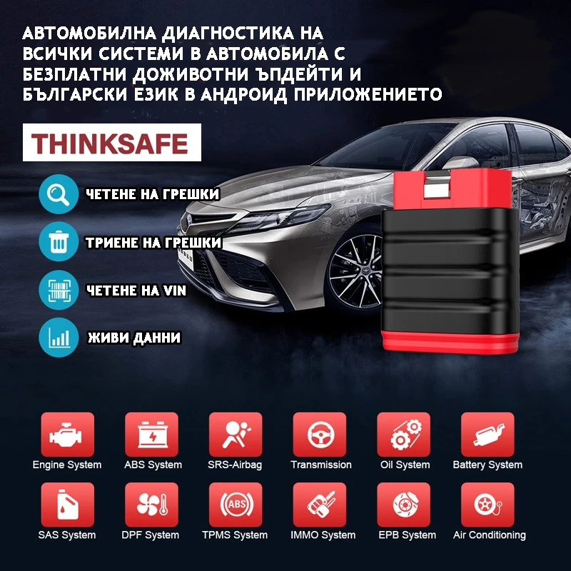 Уред за автомобилна диагностика модел Thinksafe на български