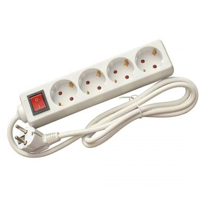 Разклонител C1-H4T, контакт, ключ, 4-ка, бял, 10m, 220VAC, 10A, 3x1.5mm2