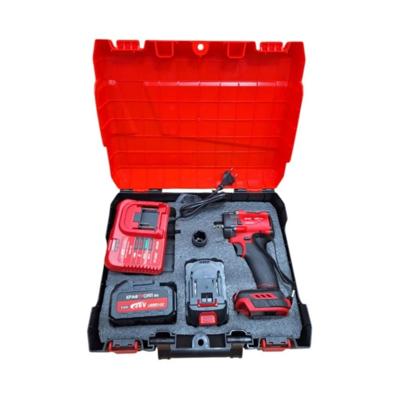 Гайковерт Kraft Royal, импакт, акумулаторен, безчетков, ударен, червен, 36VDC, 8Ah, 850Nm, к-т