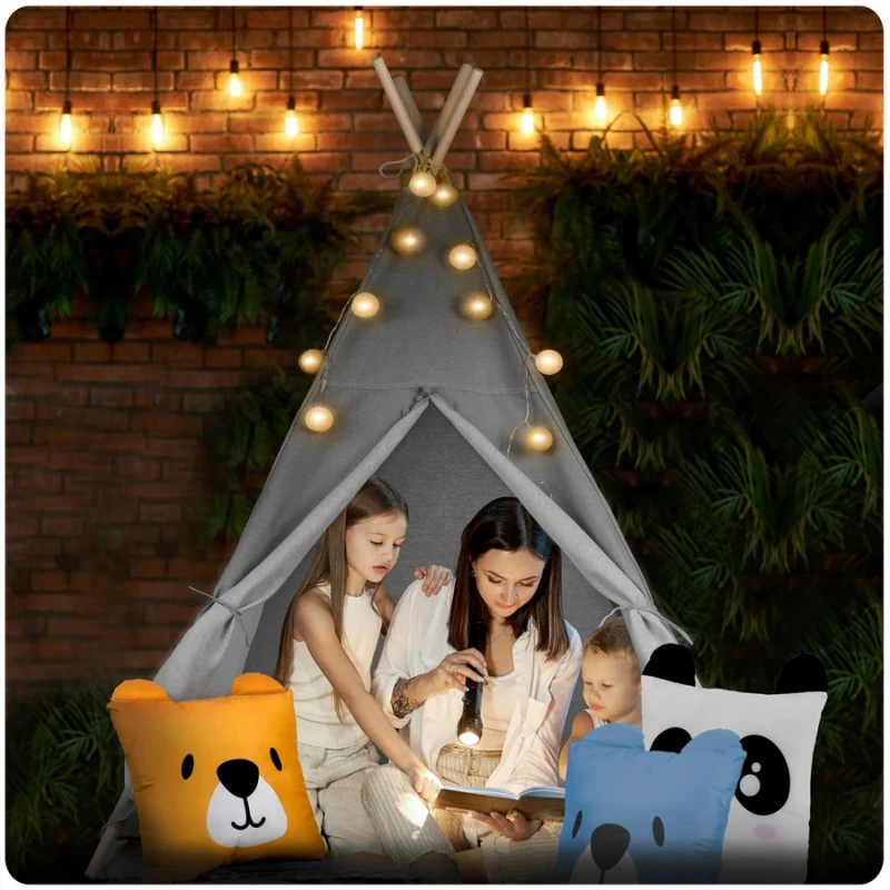 Палатка за игра Nukido, Сиво с възглавници животни