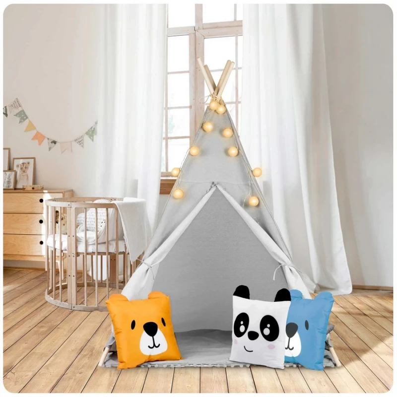 Палатка за игра Nukido, Сиво с възглавници животни