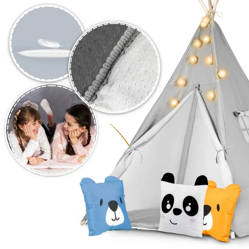 Палатка за игра Nukido, Сиво с възглавници животни