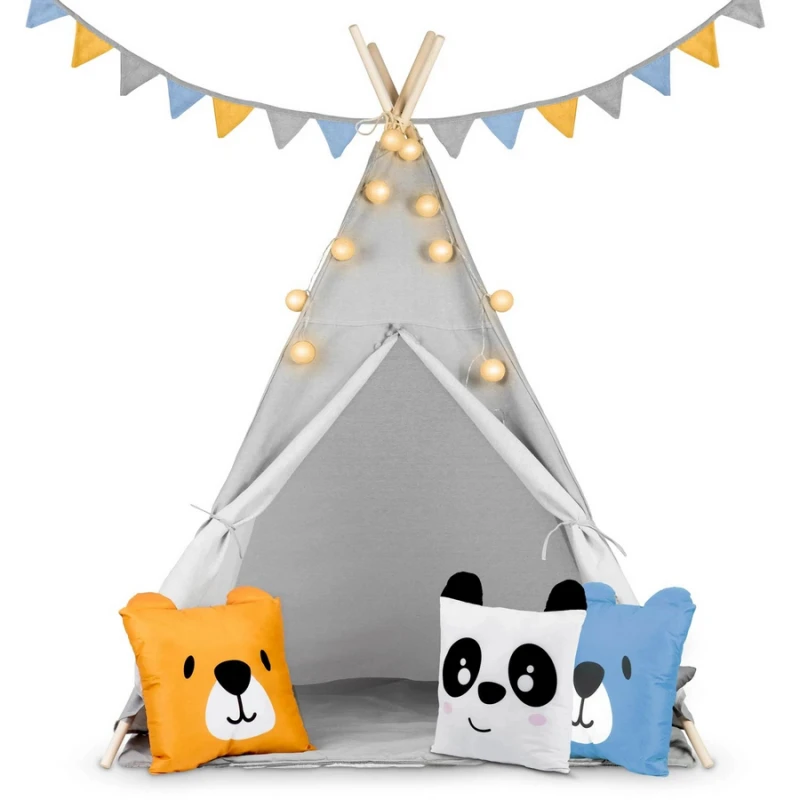 Палатка за игра Nukido, Сиво с възглавници животни
