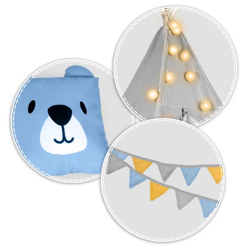 Палатка за игра Nukido, Сиво с възглавници животни