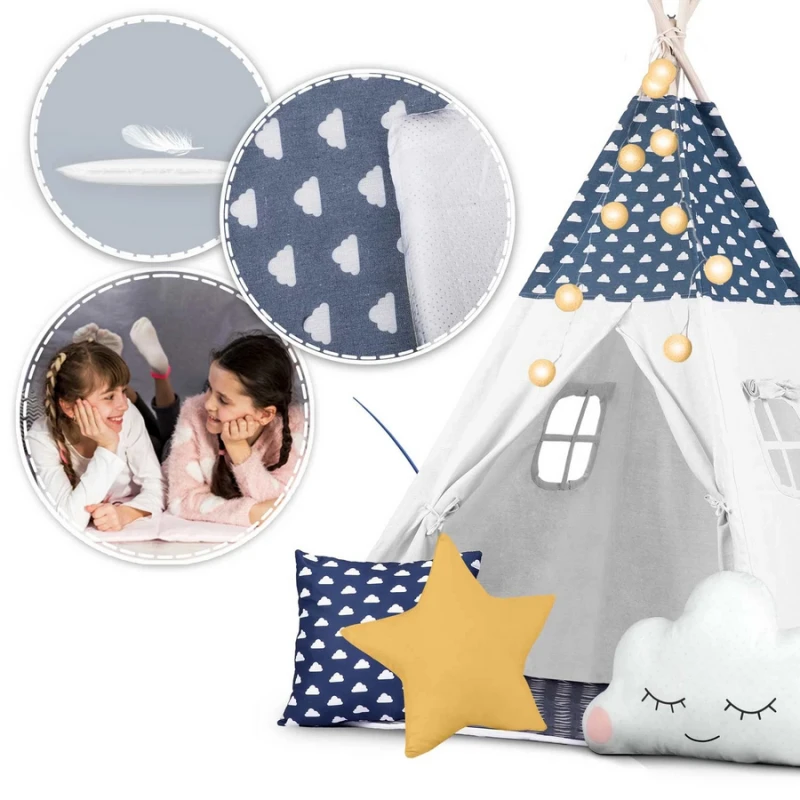 Палатка за игра Nukido, Тъмносиньо с облачета