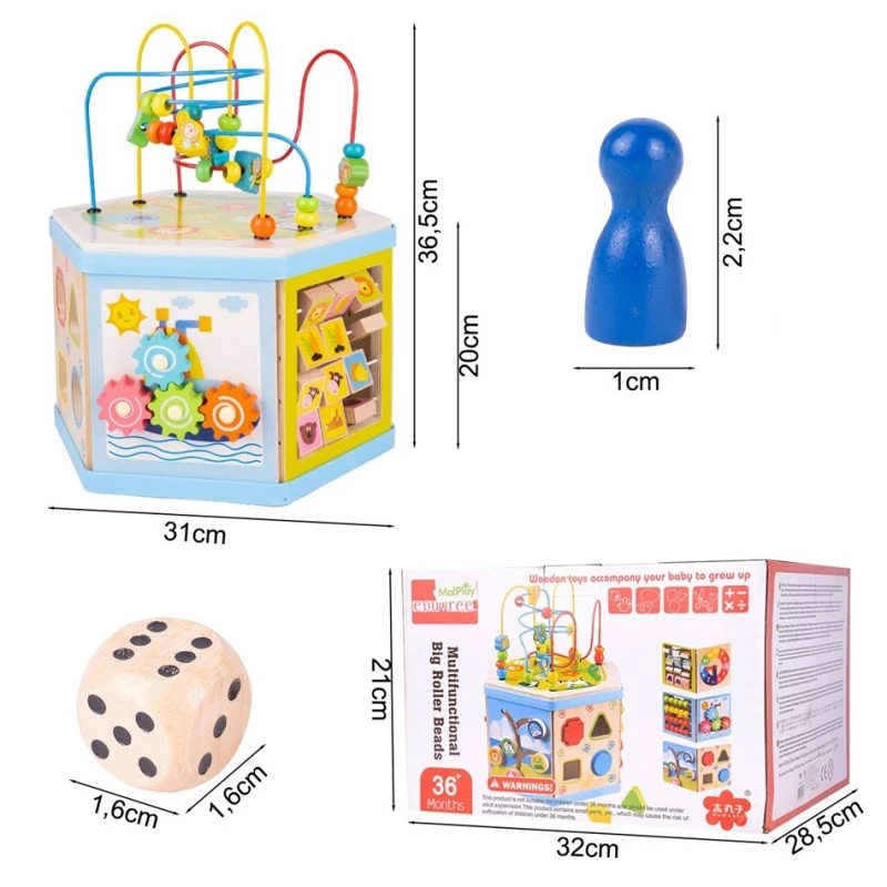 Дървен монтесори куб MalPlay, 9 в 1