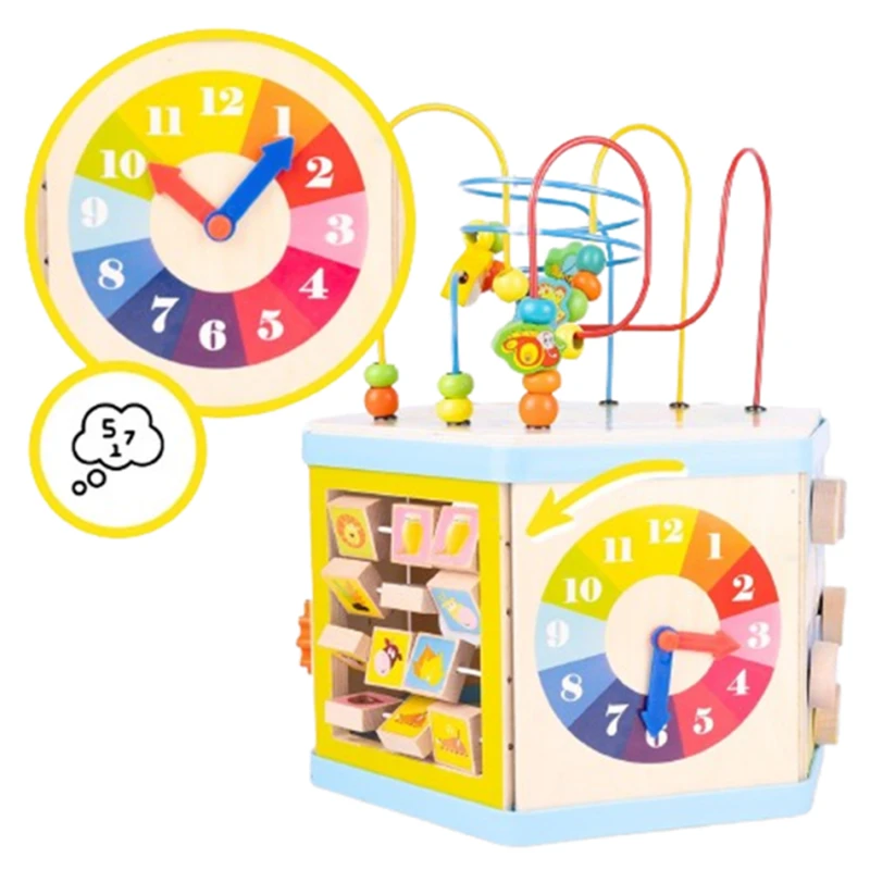 Дървен монтесори куб MalPlay, 9 в 1