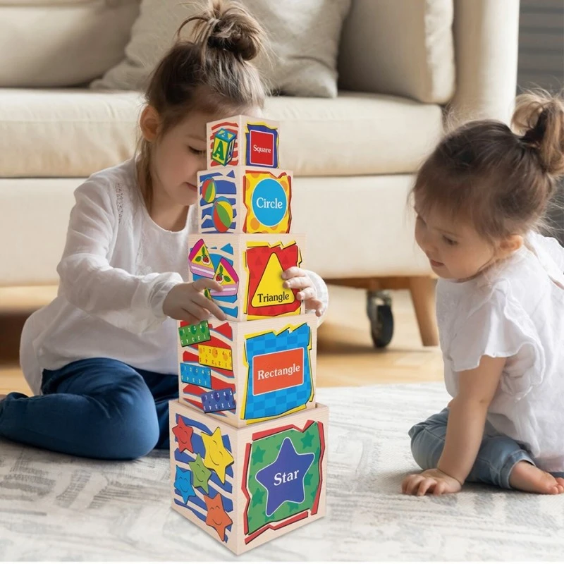 Монтесори дървена кула с форми MalPlay