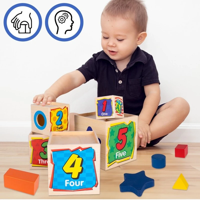 Монтесори дървена кула с форми MalPlay