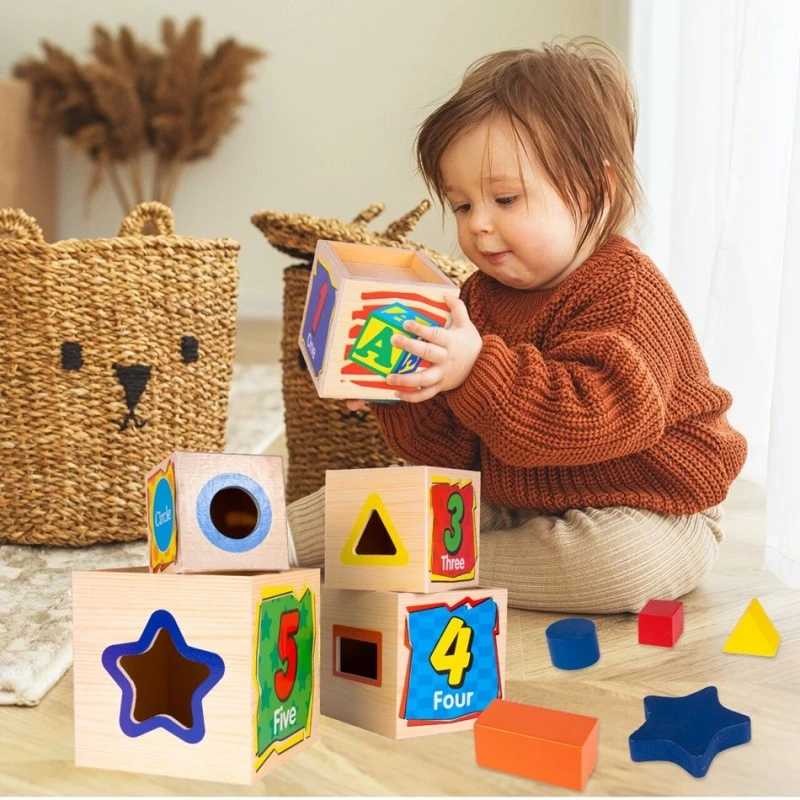 Монтесори дървена кула с форми MalPlay