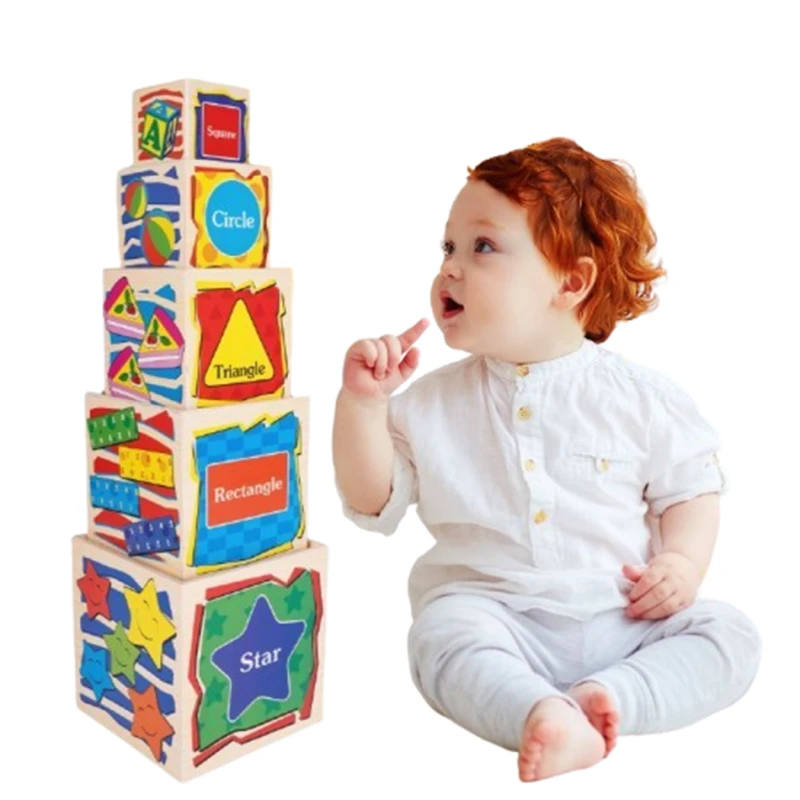 Монтесори дървена кула с форми MalPlay