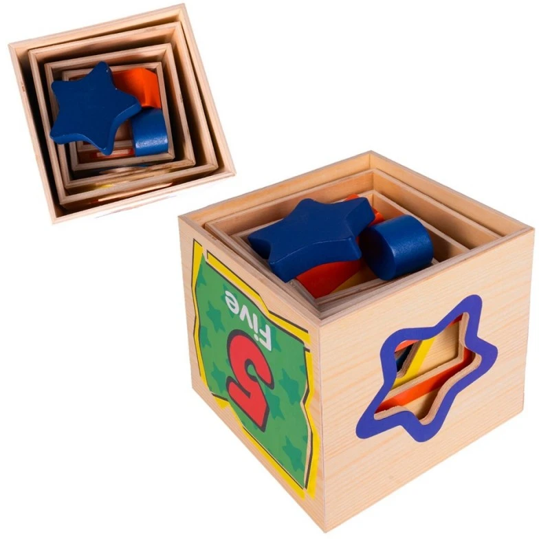 Монтесори дървена кула с форми MalPlay
