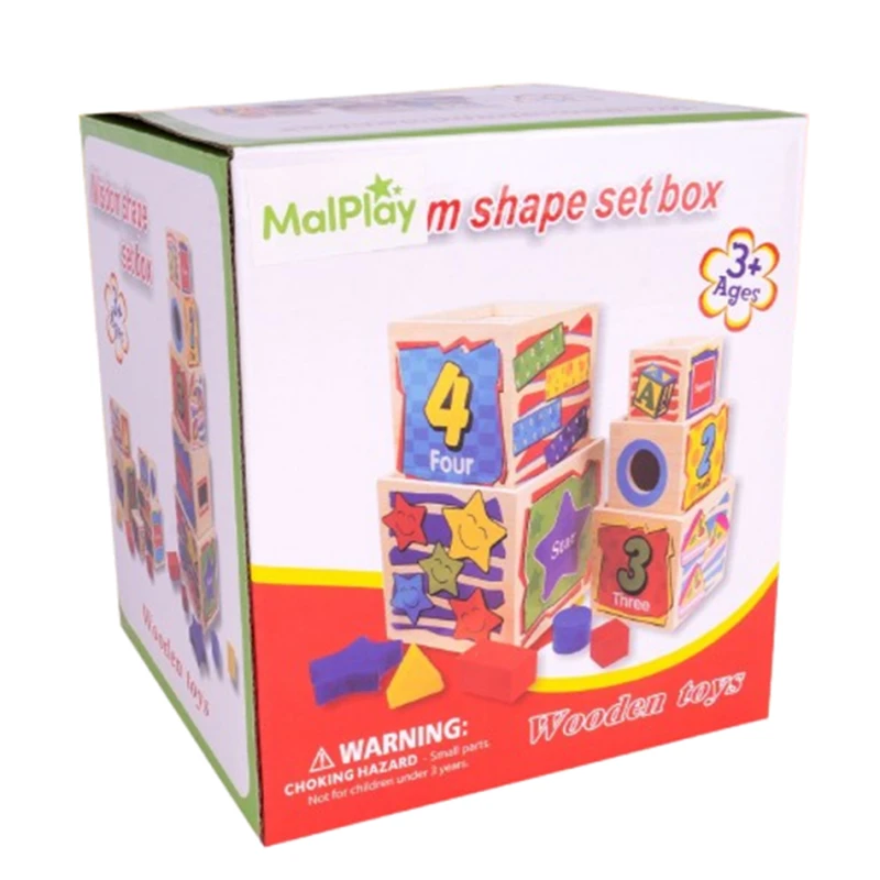 Монтесори дървена кула с форми MalPlay