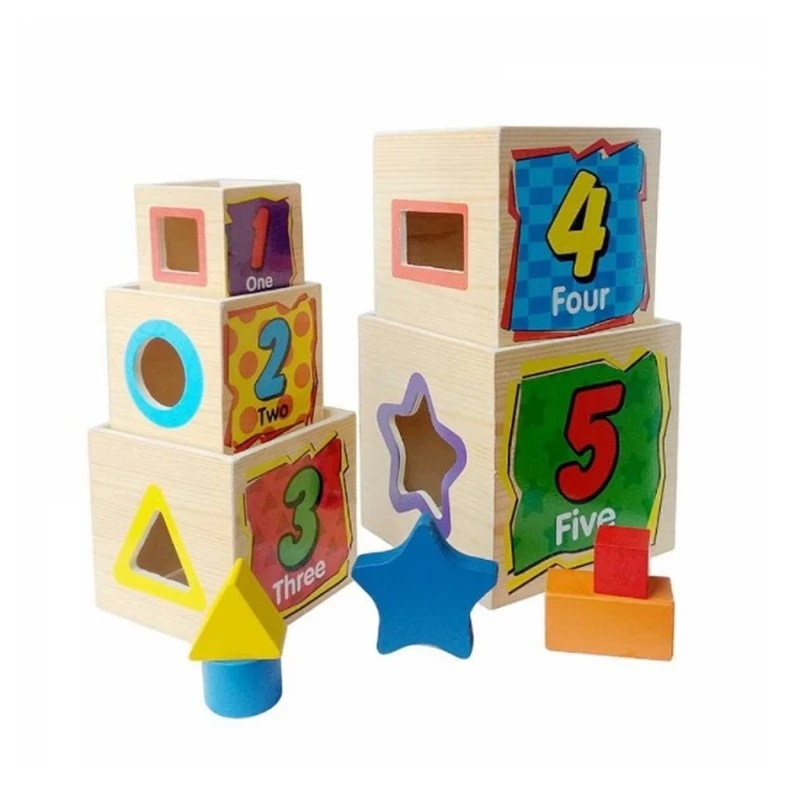 Монтесори дървена кула с форми MalPlay