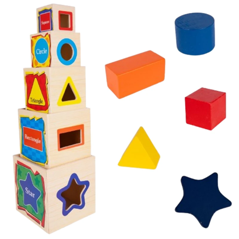Монтесори дървена кула с форми MalPlay