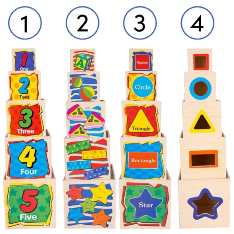 Монтесори дървена кула с форми MalPlay
